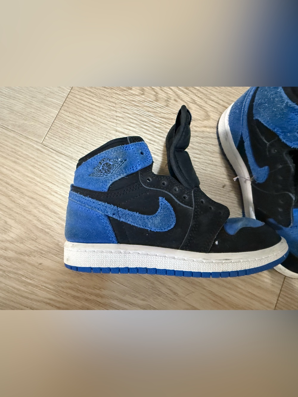 Jordan High-Top Sneakers in Black and Royal Blue Suede